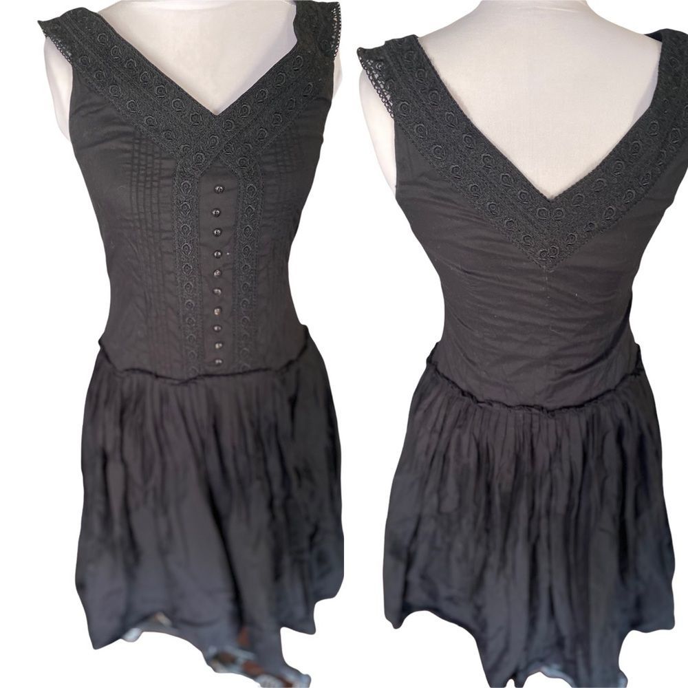 Peruvian Connection gorgeous black low waisted fit & flare Pima cotton dress 8
